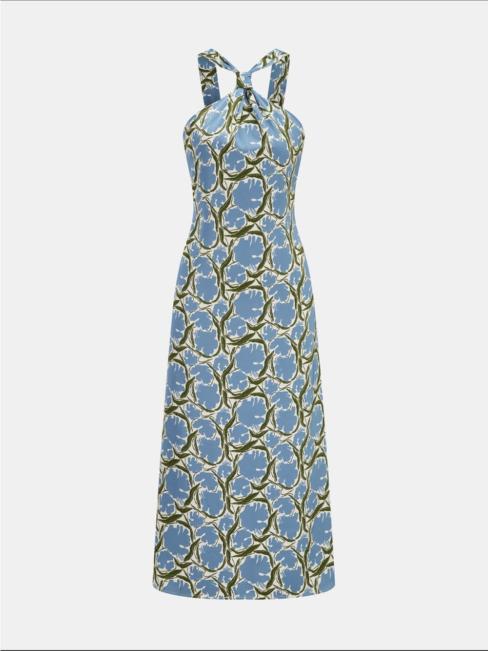 Blue Floral Halter Midi Dress